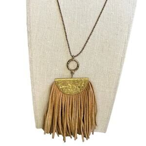 Vintage Leather Fringe Pendant Necklace 33-36" Western Cowboy Cowgirl Rodeo 3D